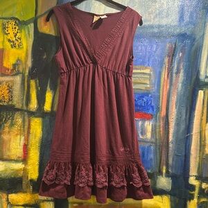 Billabong maroon ruffle lace swing hem Tank dress size medium